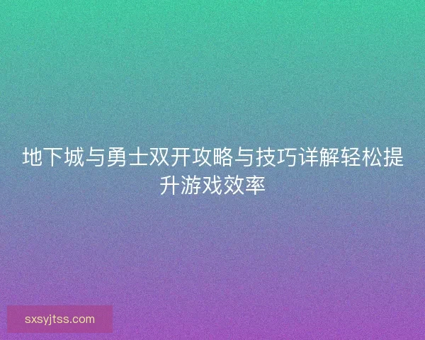 地下城与勇士双开攻略与技巧详解轻松提升游戏效率