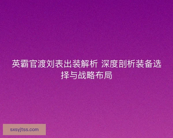 英霸官渡刘表出装解析 深度剖析装备选择与战略布局