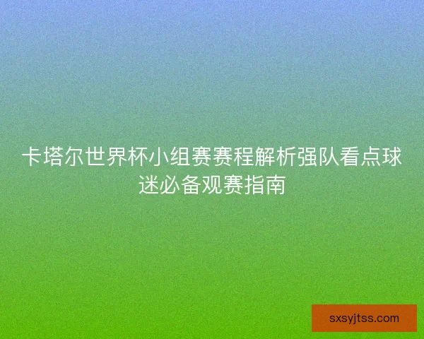 卡塔尔世界杯小组赛赛程解析强队看点球迷必备观赛指南