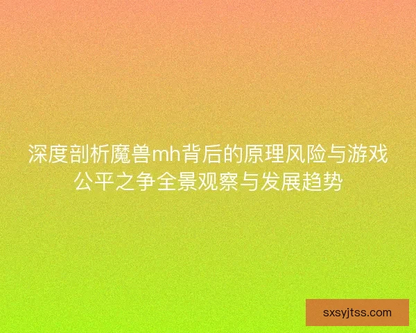 深度剖析魔兽mh背后的原理风险与游戏公平之争全景观察与发展趋势